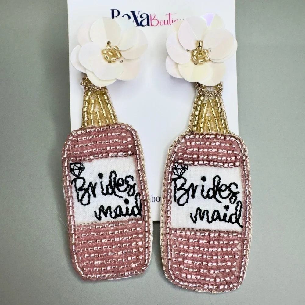 Beaded Bridesmaid Earrings - Pink and Gold